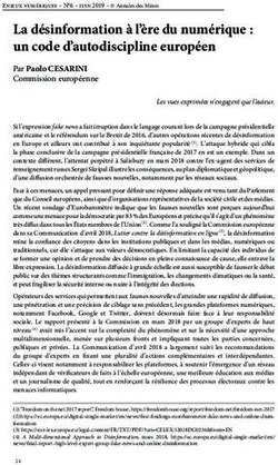 La d&eacute;sinformation &agrave; l'&egrave;re du num&eacute;rique : un code d'autodiscipline europ&eacute;en - N 6 - Juin 2019 - Num&eacute;rique et vie en ...