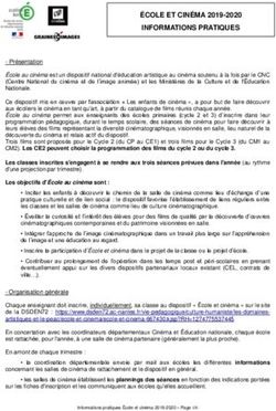ÉCOLE ET CINÉMA 2019-2020 INFORMATIONS PRATIQUES