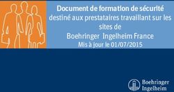 Document de formation de sécurité - destiné aux prestataires travaillant sur les sites de Boehringer Ingelheim France