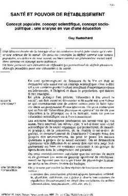 SANTE ET POUVOIR DE RETABLISSEMENT - Concept populaire, concept scientifique, concept socio-politique : une analyse en vue d'une éducation
