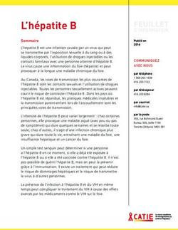 L'h&eacute;patite B Sommaire - CATIE.ca