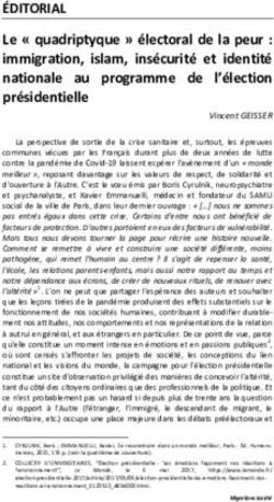 &Eacute;DITORIAL Le " quadriptyque " &eacute;lectoral de la peur : immigration, islam, ins&eacute;curit&eacute; et identit&eacute; nationale au programme de l'&eacute;lection pr&eacute;sidentielle