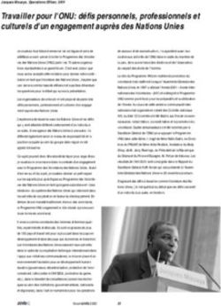 Travailler pour l'ONU: d&eacute;fis personnels, professionnels et culturels d'un engagement aupr&egrave;s des Nations Unies