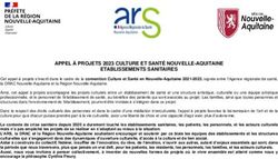 APPEL &Agrave; PROJETS 2023 CULTURE ET SANT&Eacute; NOUVELLE-AQUITAINE ETABLISSEMENTS SANITAIRES