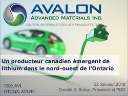 Un producteur canadien émergent de lithium dans le nord-ouest de l'Ontario - 22 Janvier, 2018 Donald S. Bubar, Président et PDG - Avalon Advanced ...