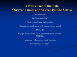 Travail et santé mentale : Qu'avons-nous appris avec l'étude Salveo
