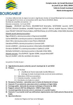 Compte-rendu du Conseil Municipal Du jeudi 21 juin 2018, 20h30 Salle du Conseil municipal Mairie de Bourganeuf