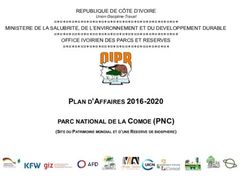 PLAN D'AFFAIRES 2016-2020 PARC NATIONAL DE LA COMOE (PNC) - OIPR