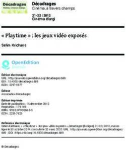 " Playtime " : les jeux vid&eacute;o expos&eacute;s - OpenEdition Journals