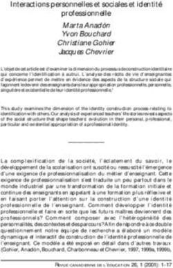 Interactions personnelles et sociales et identité professionnelle Marta Anadón Yvon Bouchard Christiane Gohier Jacques Chevrier