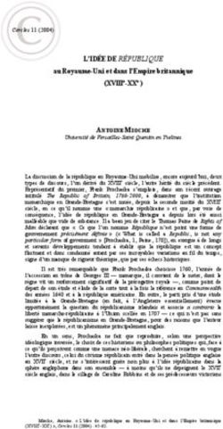 L'ID&Eacute;E DE R&Eacute;PUBLIQUE au Royaume-Uni et dans l'Empire britannique